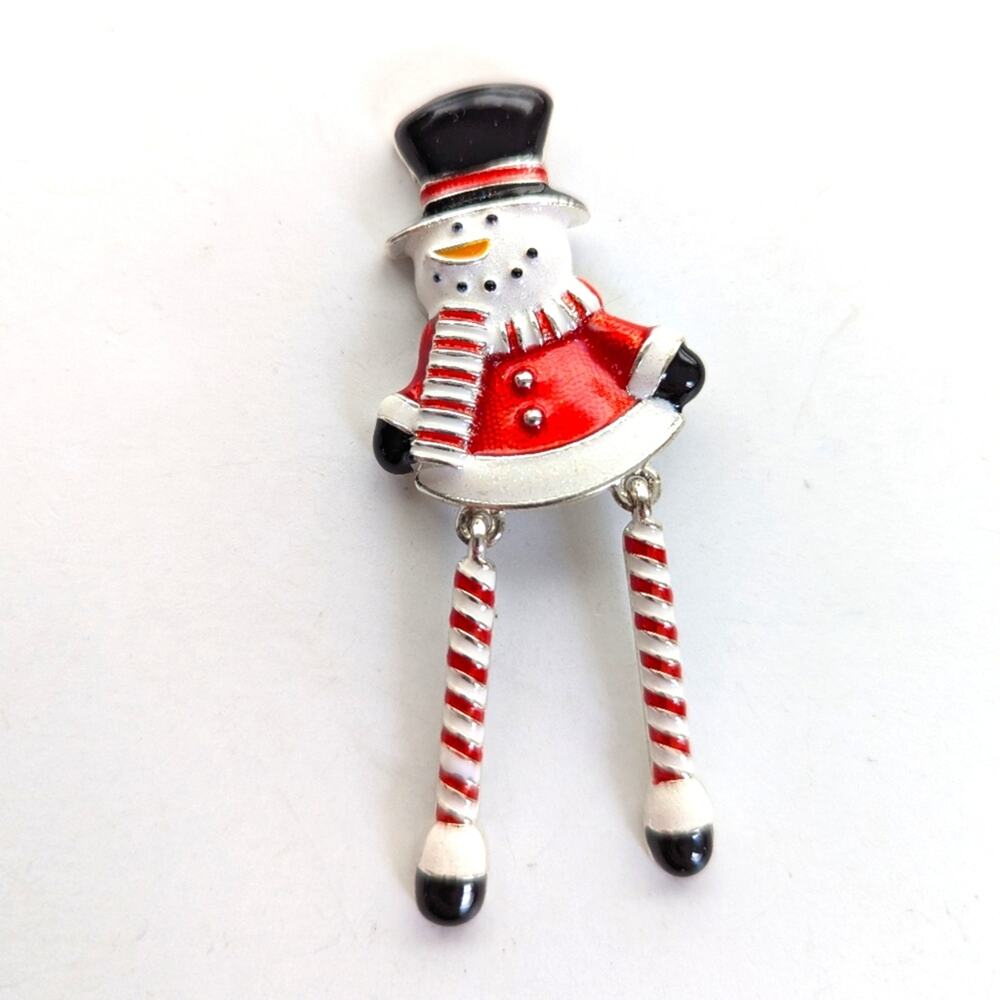 Vintage Articulated Dangly Leg Santa Claus Snowman Holiday Xmas Winter Brooch